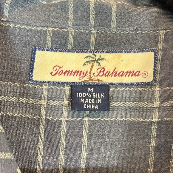 Tommy Bahama 100% Silk Gray & Cream Striped Camp Shirt with Front Pocket Size M - Picture 5 of 8